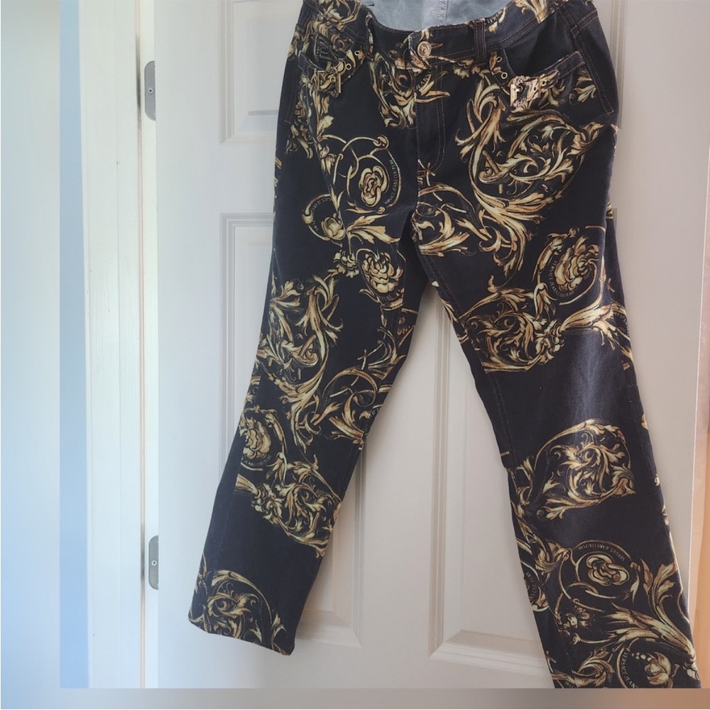 Versace Jeans Collection Black and Gold Baroque Pants